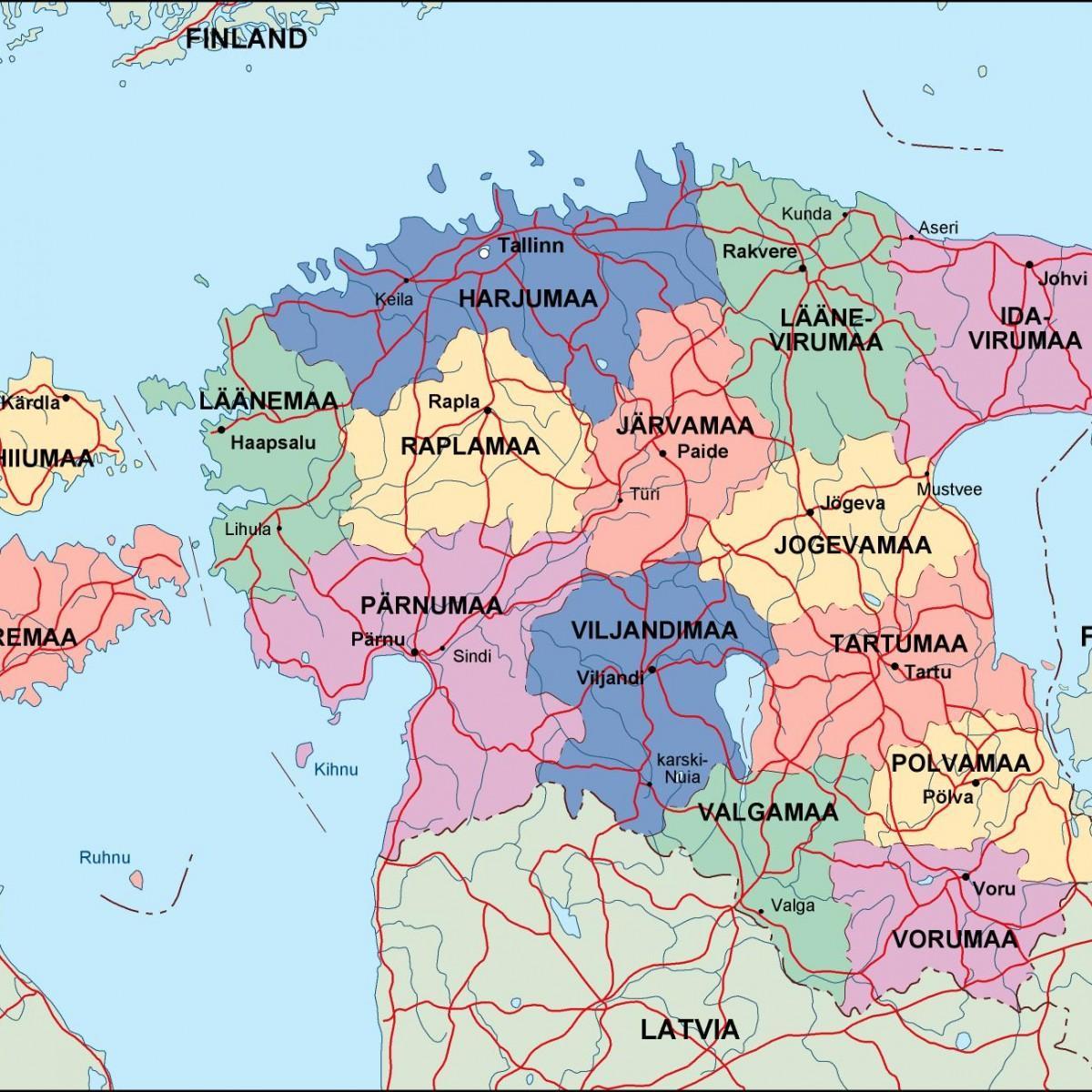 térkép Észtország politikai